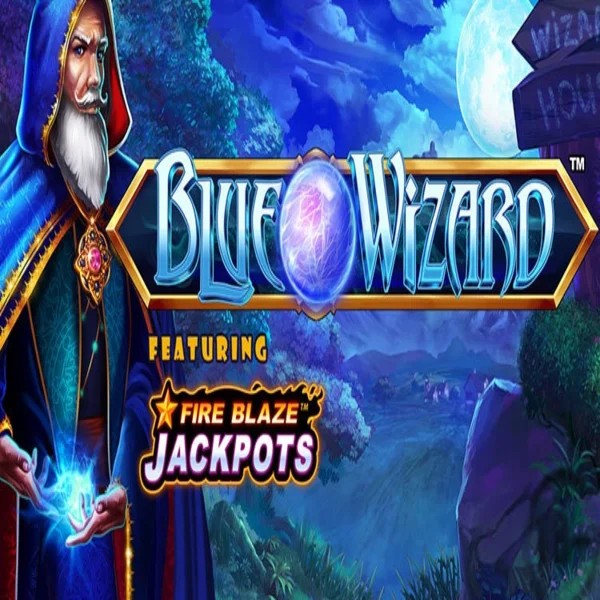 Blue Wizard Fire Blaze Jackpots logo by Rarestone Gaming Kyngs Casino