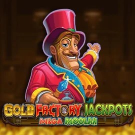 Gold Factory Jackpots Mega Moolah casino game by Aurum Signature Studios – featured logo at Kyngs Casino