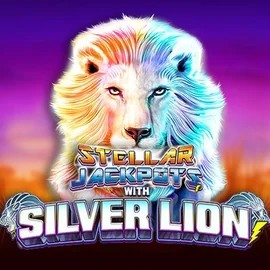 Logo of Stellar Jackpots with Silver Lion from Lightning Box Game at Kyngs Casino